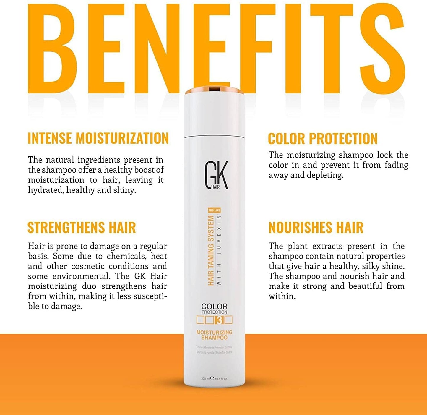 Global Keratin GK Hair Moisturizing Shampoo 300- GK Hair Moisturizing Conditioner (3.4 fl.oz/100ml) -Serum 10ml