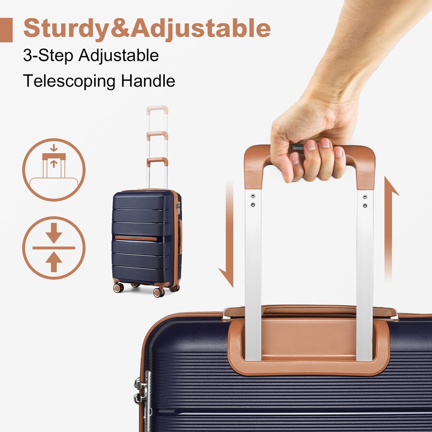 British Traveller Suitcase Check in Hold Luggage Lightweight PP Hard Shell Travel Trolley Suitcase with 4 Spinner Wheels TSA Lock (Navy, 76cm 92L)