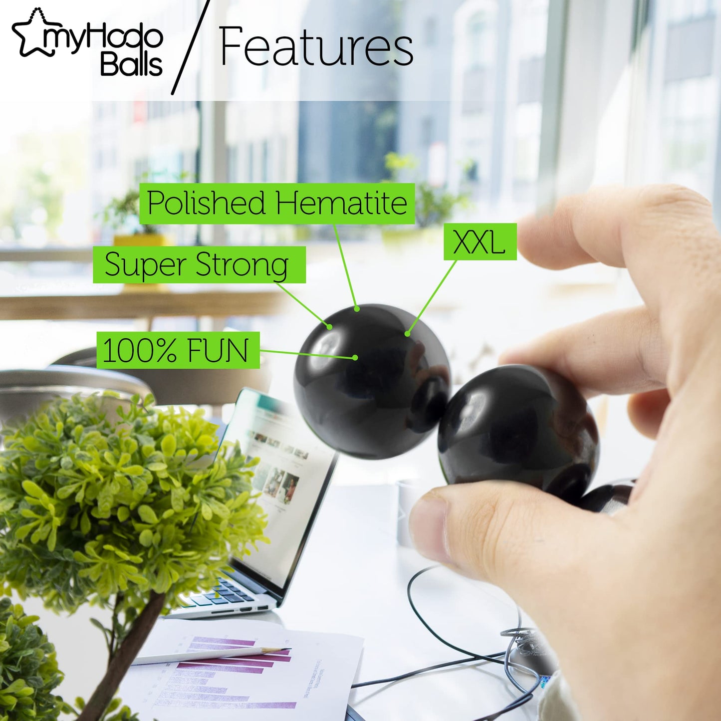 myHodo Ferrite Magnetic Balls (30mm, 2pcs) - Extra Large Magnet Spheres for Relaxation, ASMR, Anxiety Relief, Anti Stress Tool, Desk & Office Gadget, Unique Giveaway & Gift Idea, Rattlesnake Magnets