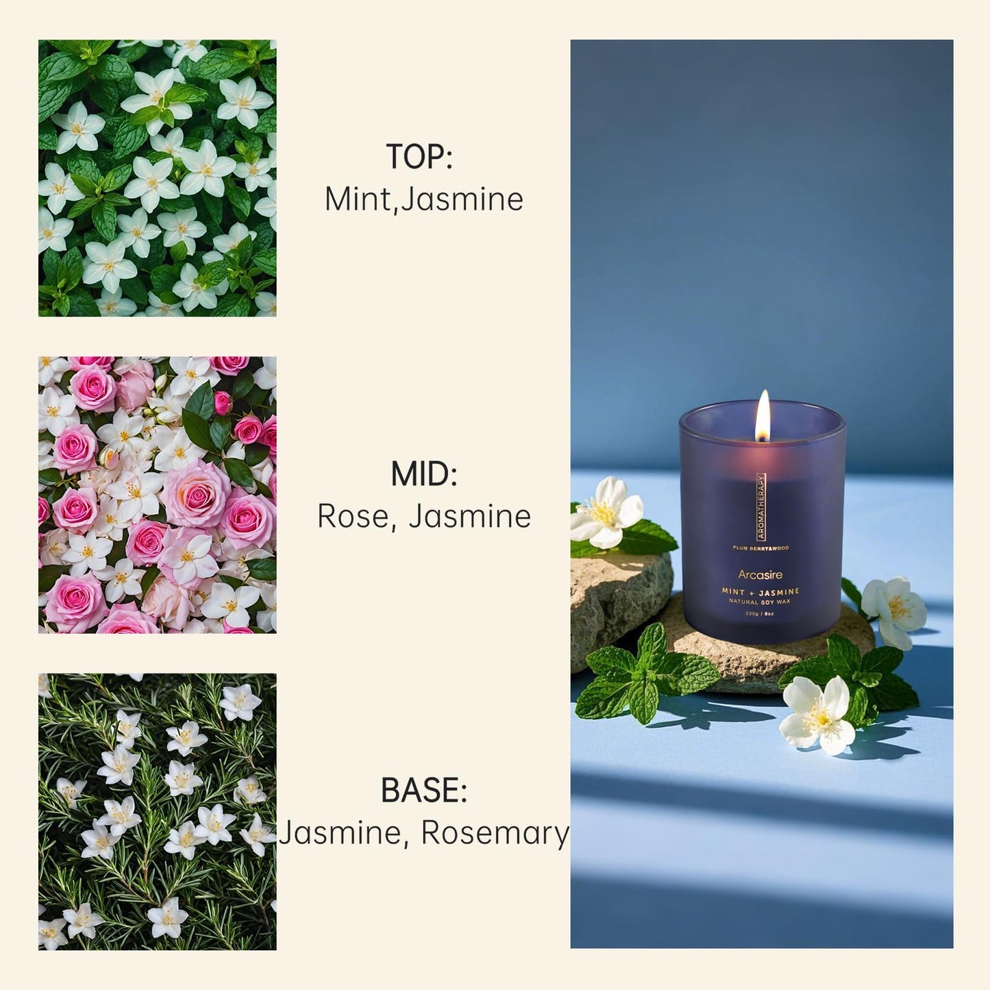 Arcasire Scented Candles Gifts for Women & Men, Mint & Jasmine Scented, 8oz Hand-Poured Natural Soy Wax, 48H Long-Burning, Luxury Candle Gift for Birthday, Wedding, Home, Spa, Yoga