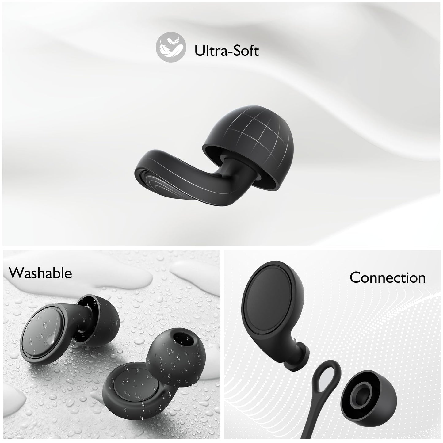 Jayine Ear Plugs for Sleep 2 Pairs, Reusable Noise Cancelling Earplugs Hearing Protection 25dB, Removable Soft Silicone Earplugs for Concerts, Focus, Noise Sensitivity, 16 Ear Tips in S/M/L - Black