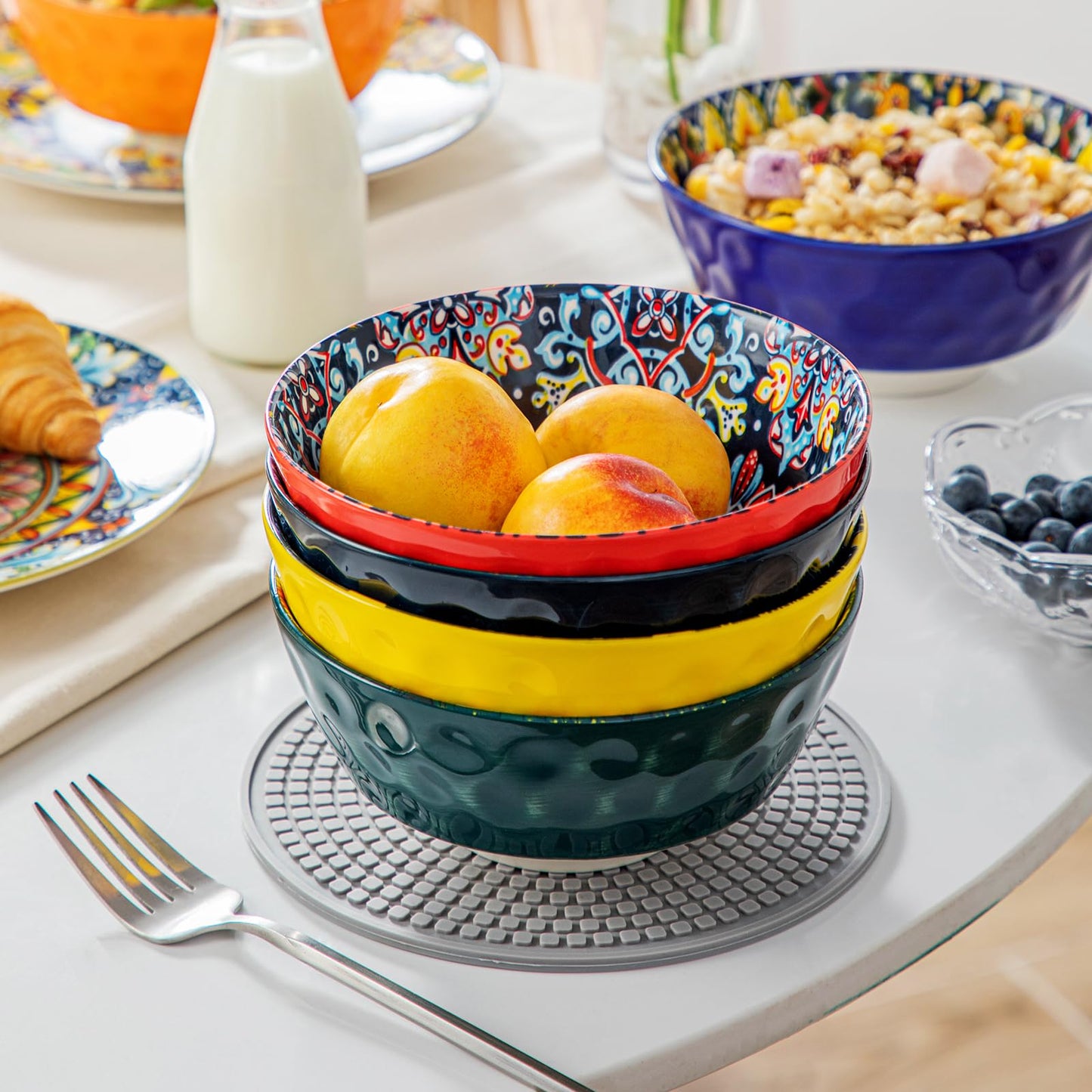vancasso Cereal Bowls, Ceramic Soup Bowls Set of 6, 26 oz Corlorful Bowls Set for Kitchen, Dishwasher & Microwave Safe- for Cereal, Soup, Oatmeal, Ice Cream, Salad, Pasta etc