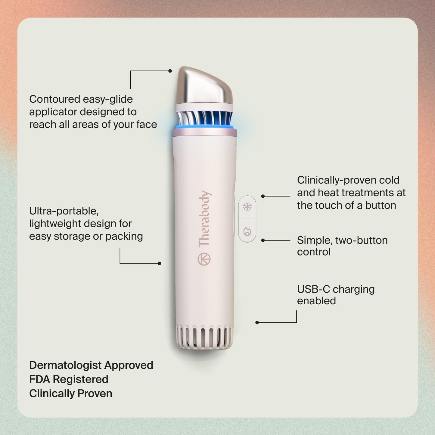 TheraFace Depuffing Wand – Cold and Heat Skincare Treatment to depuff and Glow (White)