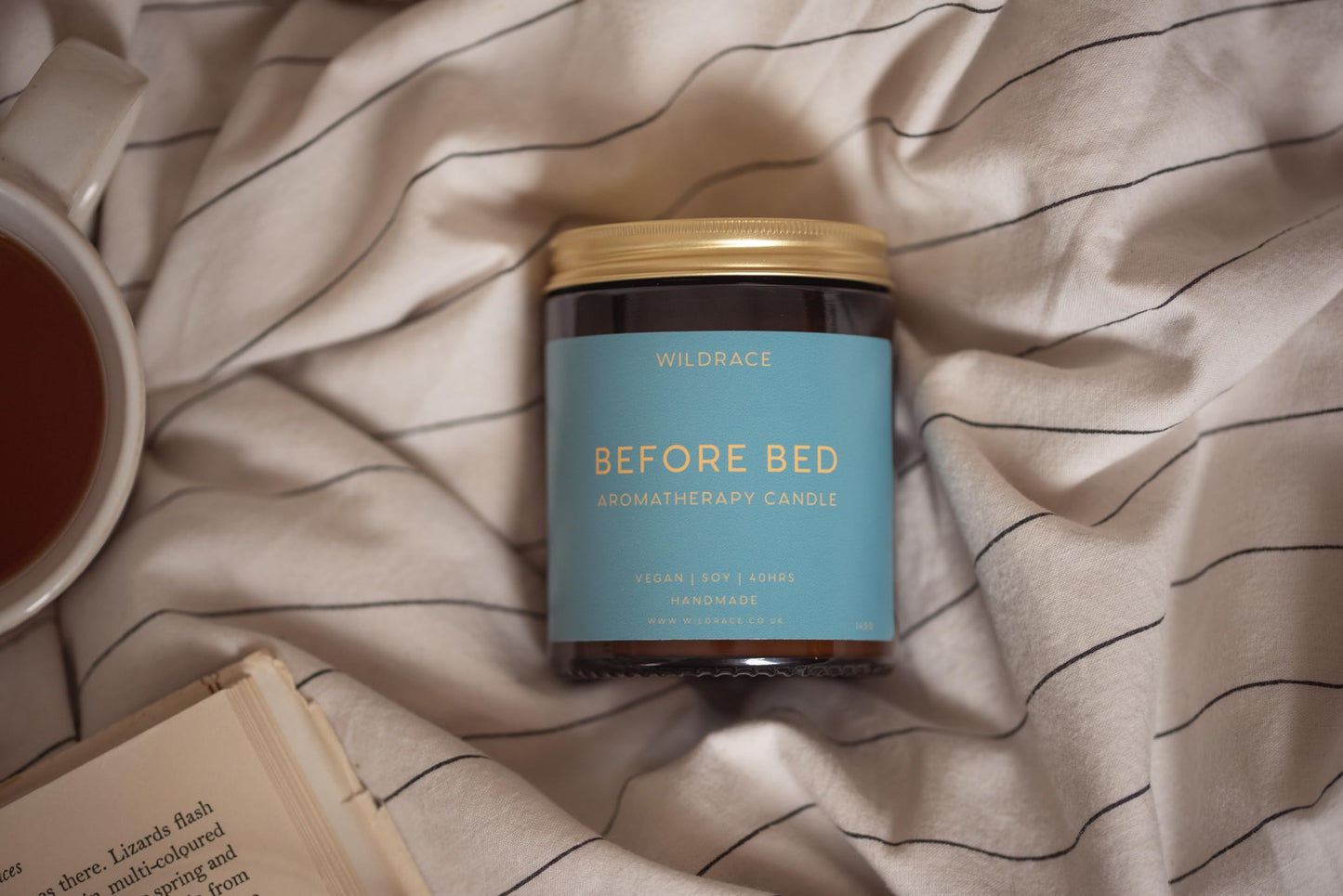 WILDRACE Before Bed Relaxation Candle | Clary Sage, Neroli, Geranium & Lavender Blend for Sleep & Stress Relief | 100% Soy Wax, Essential Oils, Plastic-Free | Natural Aromatherapy for Better Sleep