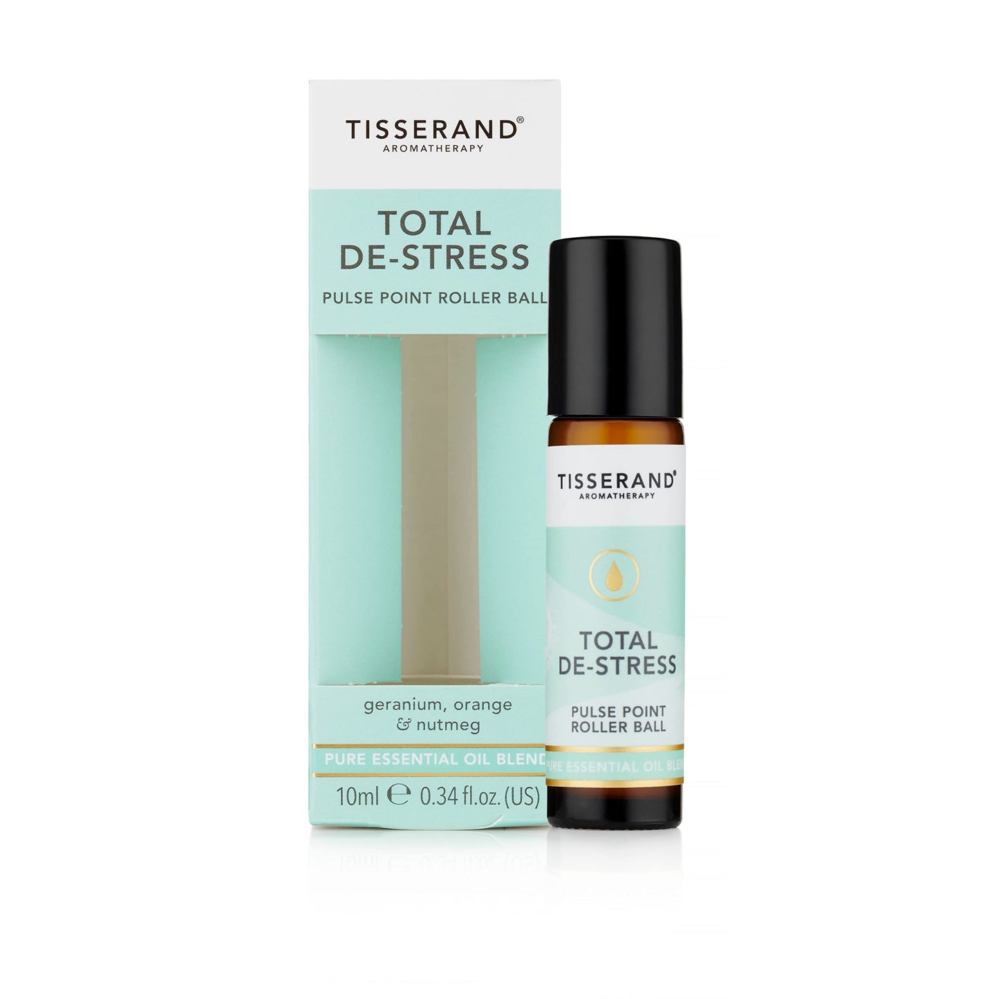 Tisserand Aromatherapy | Total De-Stress | Geranium Pulse Point Aromatherapy Rollerball With Nutmeg & Orange | 100% Pure Essential Oil Blend | 10ml
