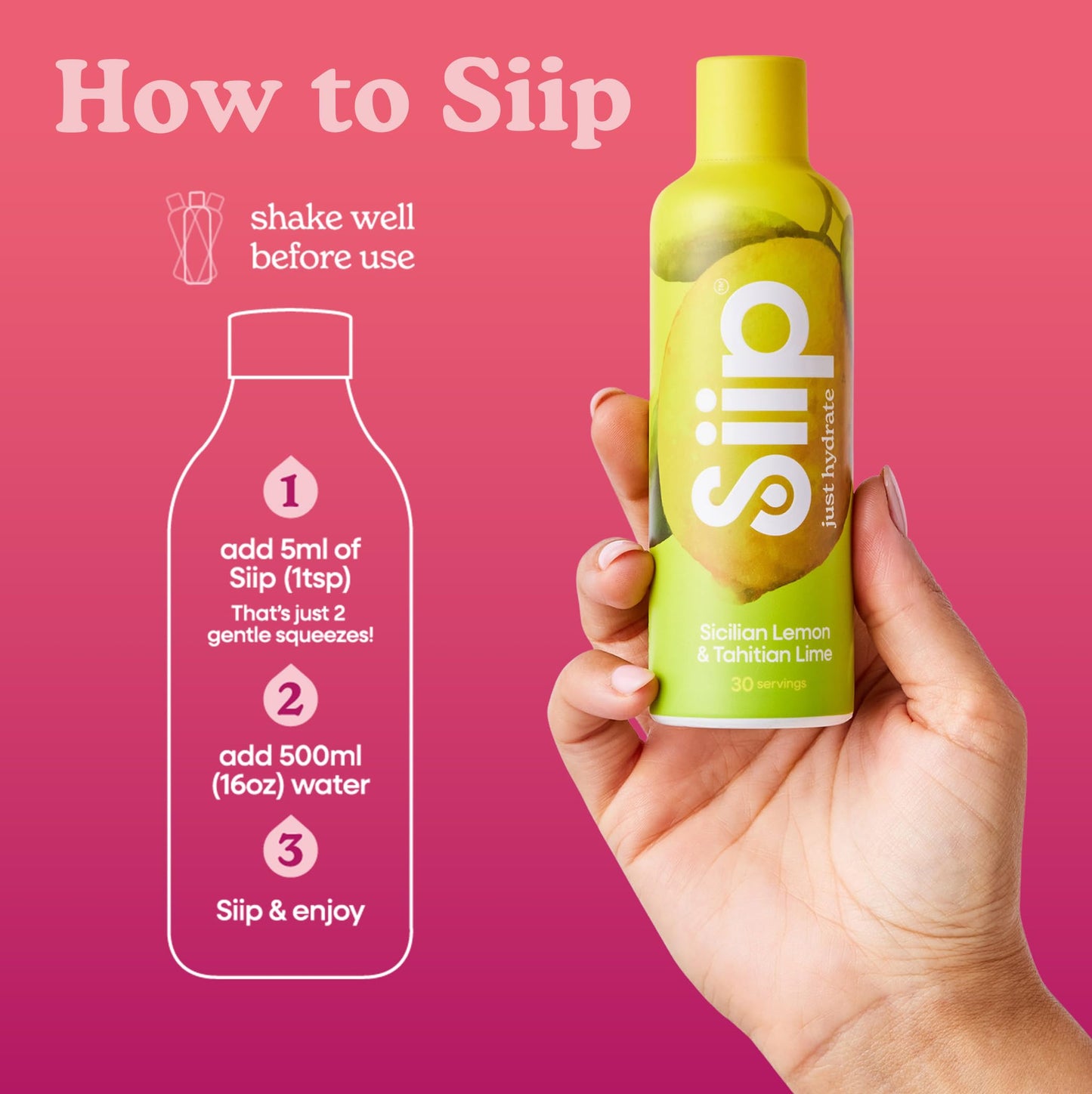 Siip Electrolytes Water Enhancer, Makes 30 Drinks, with Vitamin B12, Vitamin C, Vitamin D3, Magnesium, Zinc, Sicilian Lemon & Tahitian Lime Flavour