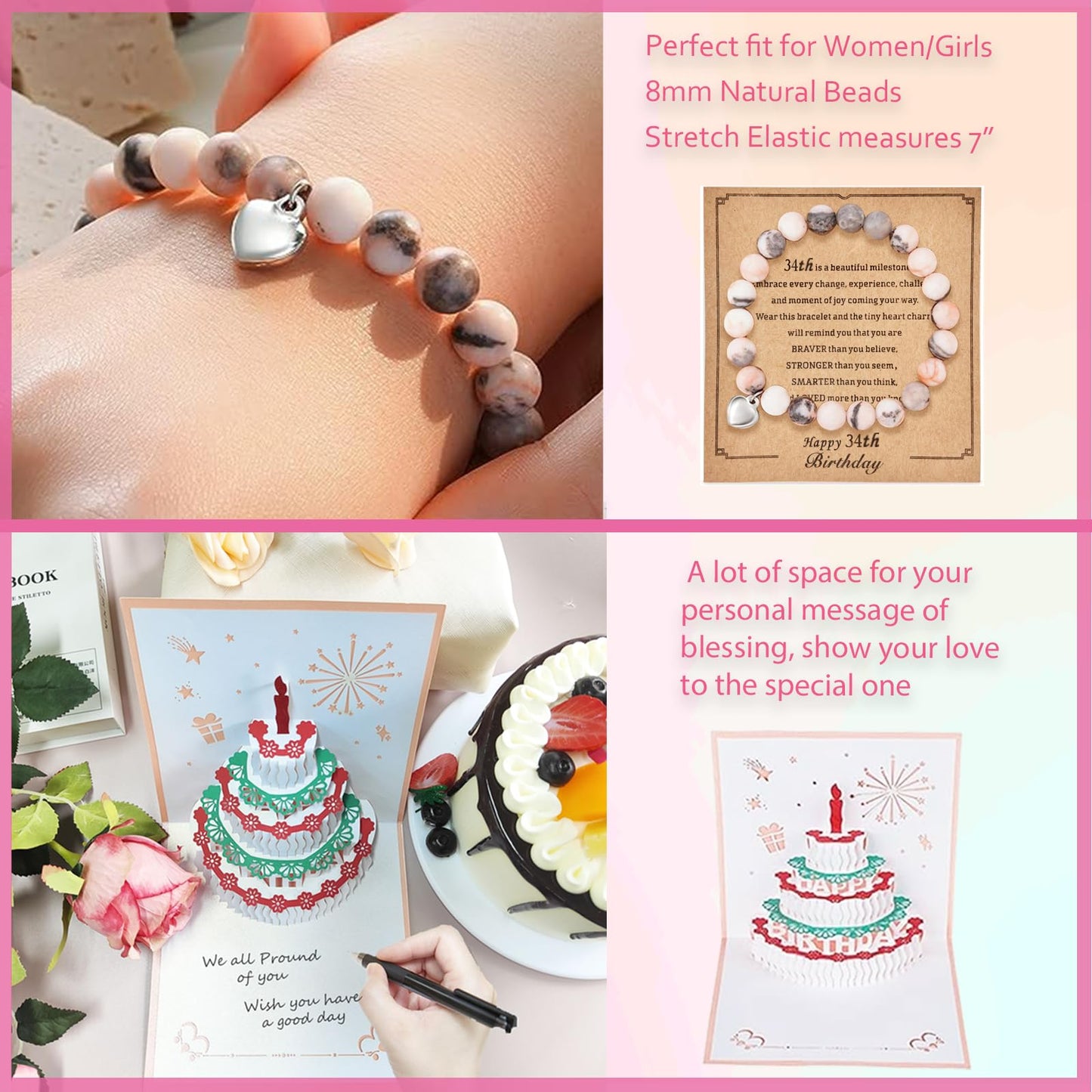 34th Birthday Gifts for Women Her, Happy 34 Year Old Birthday Decorations Gifts for Best Friends Wife Aunt Female Daughter Sister Her Coworker Bestie Women Unique