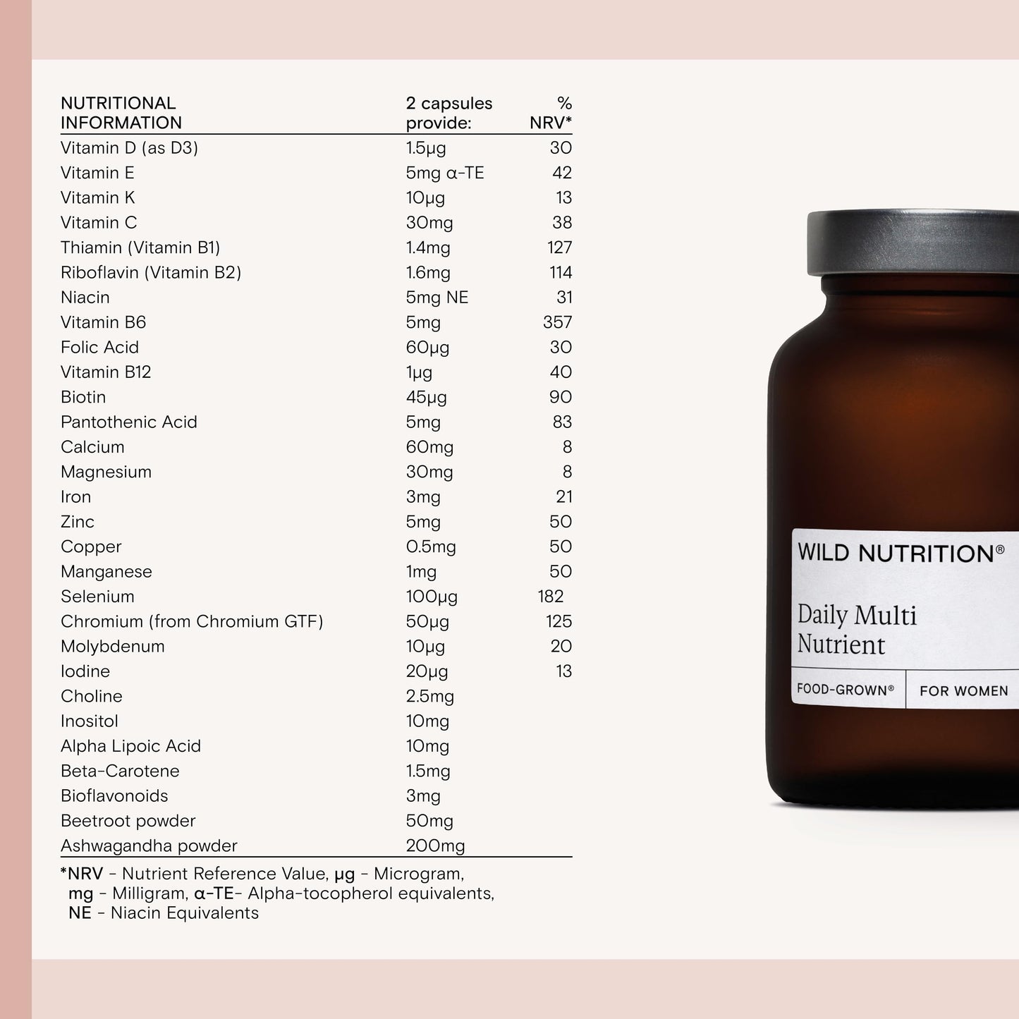 WILD NUTRITION Food-Grown® Women's Daily Multi Nutrient | Multivitamin Tablets for Women to Support Hormonal Balance, Fatigue, and Mental Resilience | Vegetarian Multivitamins for Women | 60 Capsules