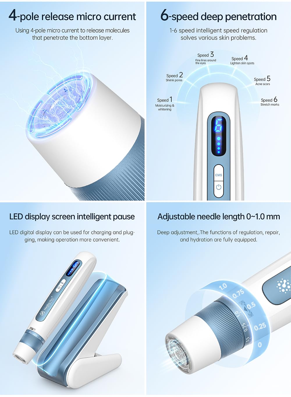 Hydra Pen H5 Microneedling Kit, Wireless Serum Applicator with EMS Microcurrent & LED Display, Skin Care Device for Wrinkle Reduction & Acne Scar Treatment, 12 Replacement Cartridges,Without Serum