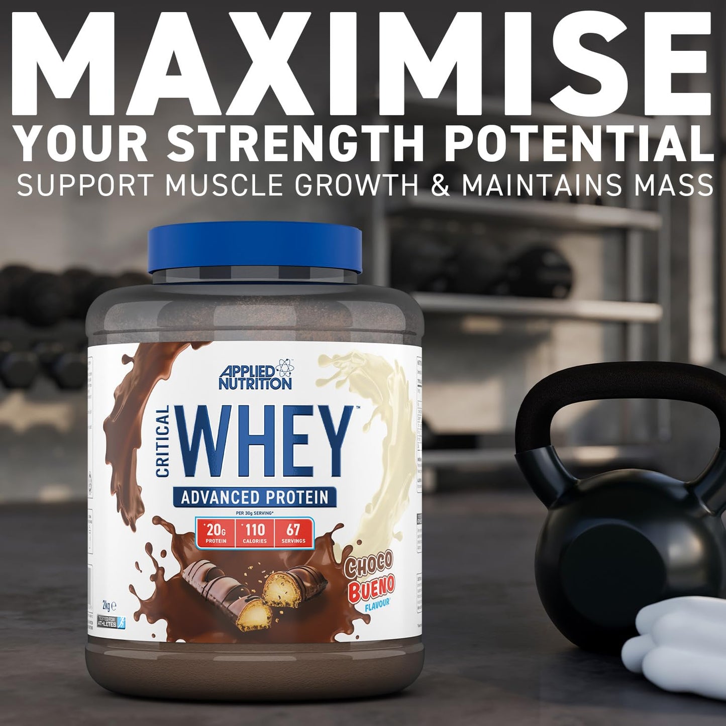 Applied Nutrition Critical Whey Protein Powder 2kg - High Protein Powder, Protein Milkshake, Muscle Building Supplement with BCAAs & Glutamine (2kg - 67 Servings) (White Choco Bueno)