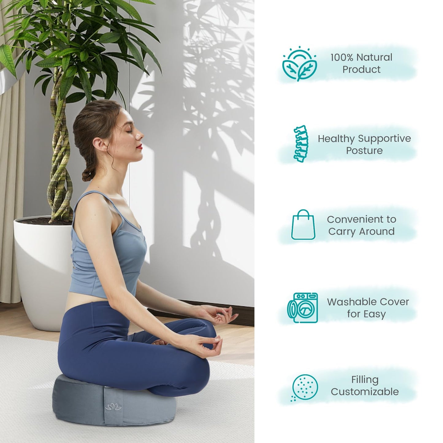 Hihealer Meditation Cushion Meditation Yoga Floor Cushion Pillow Filled by Buckwheat Hulls Added Activated Carbon, 33 x 33 x 15 CM Height, Christmas Xmas Gifts for Women Men