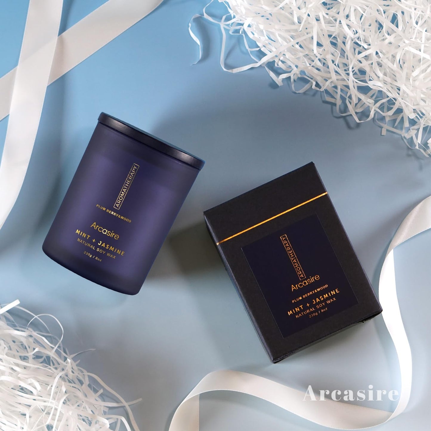 Arcasire Scented Candles Gifts for Women & Men, Mint & Jasmine Scented, 8oz Hand-Poured Natural Soy Wax, 48H Long-Burning, Luxury Candle Gift for Birthday, Wedding, Home, Spa, Yoga