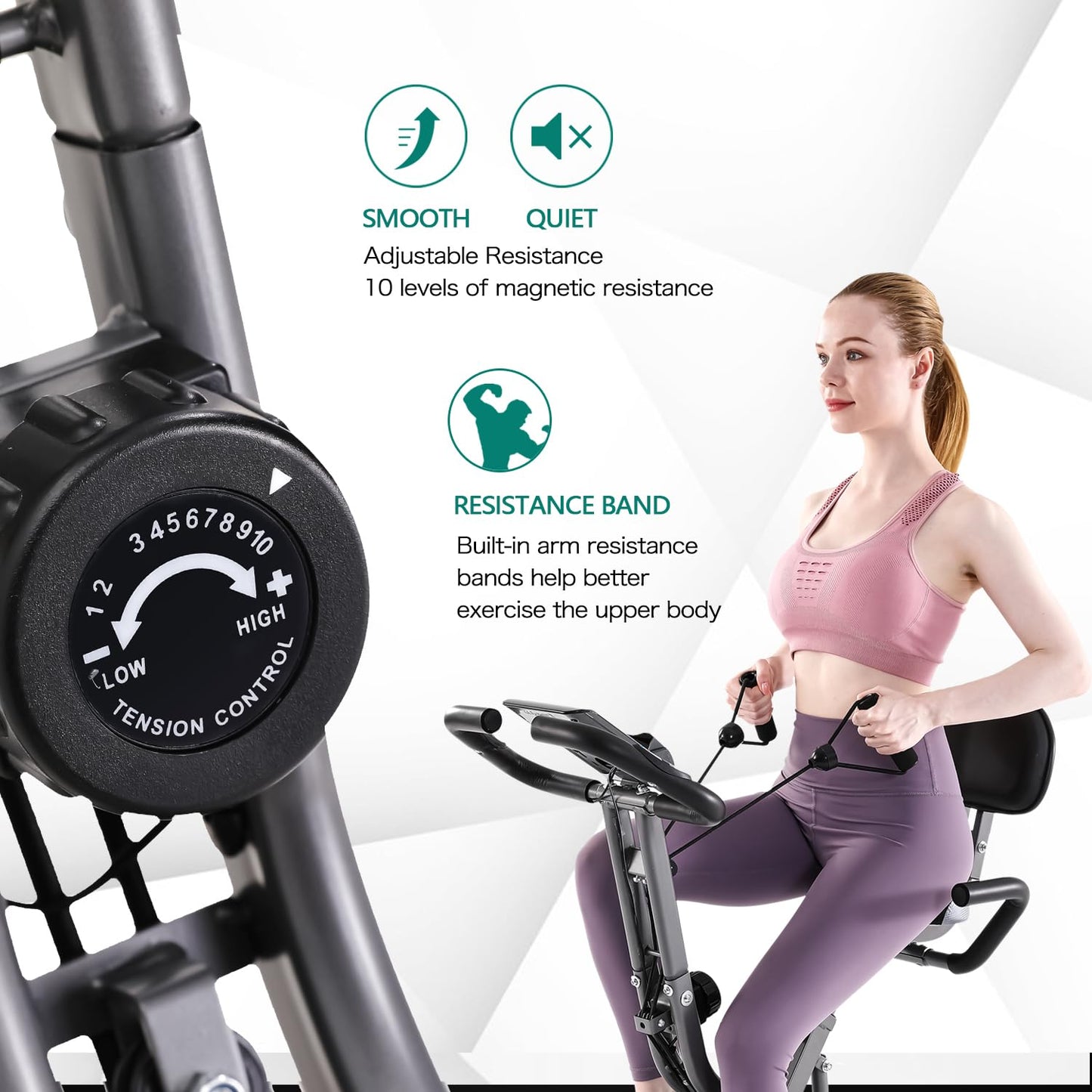 Folding Exercise Bike with 10-Level Adjustable Magnetic Resistance | Upright and Recumbent Foldable Stationary Bike is The Perfect Workout Bike for Home Use for Men, Women (Grey)