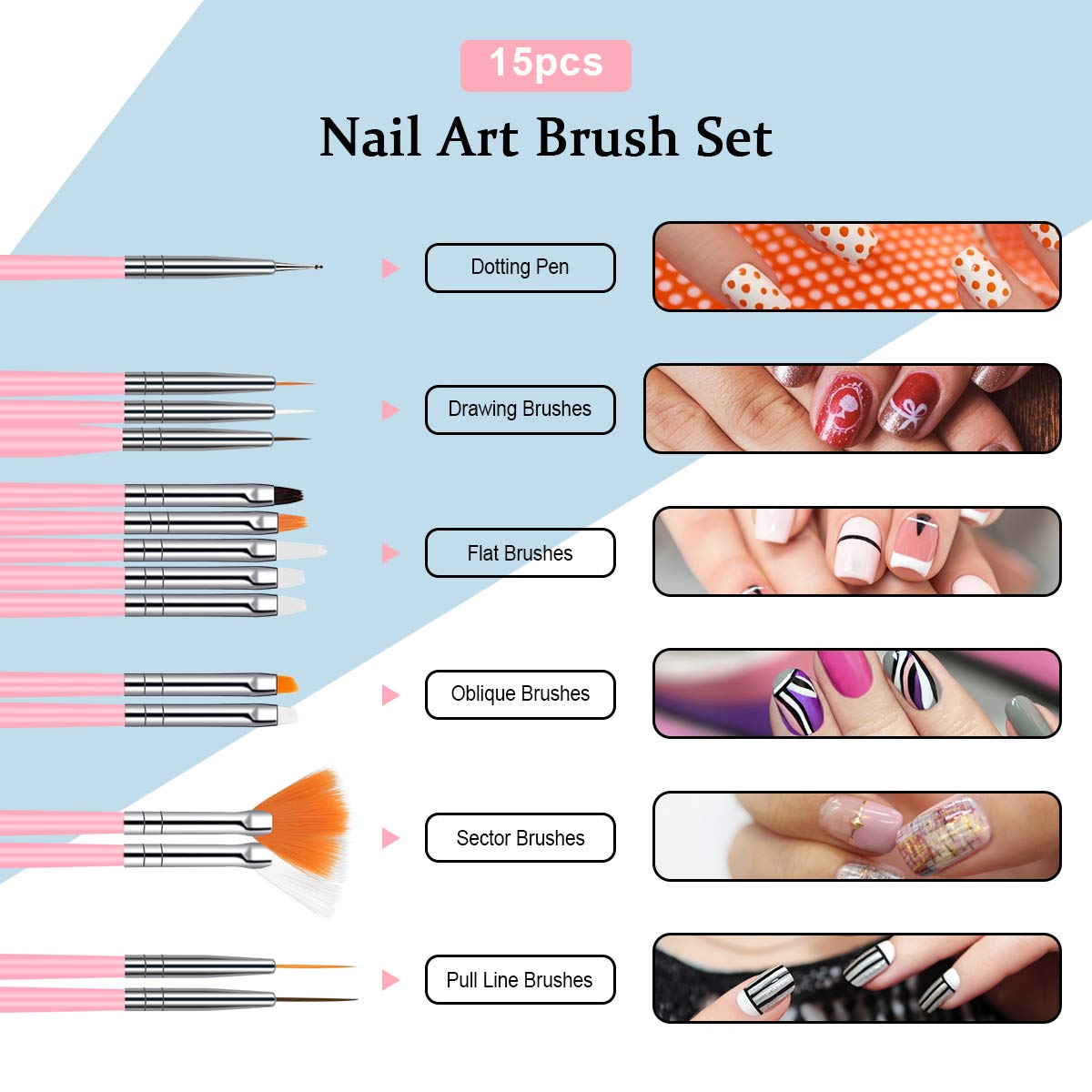 URAQT Nail Art Brushes Set, 15pcs Acrylic Nail Brush Painting Pen and 5pcs Nail Dotting Tools, Nail Pen Designer Nail Art Painting Kit for Diy & Professional Use
