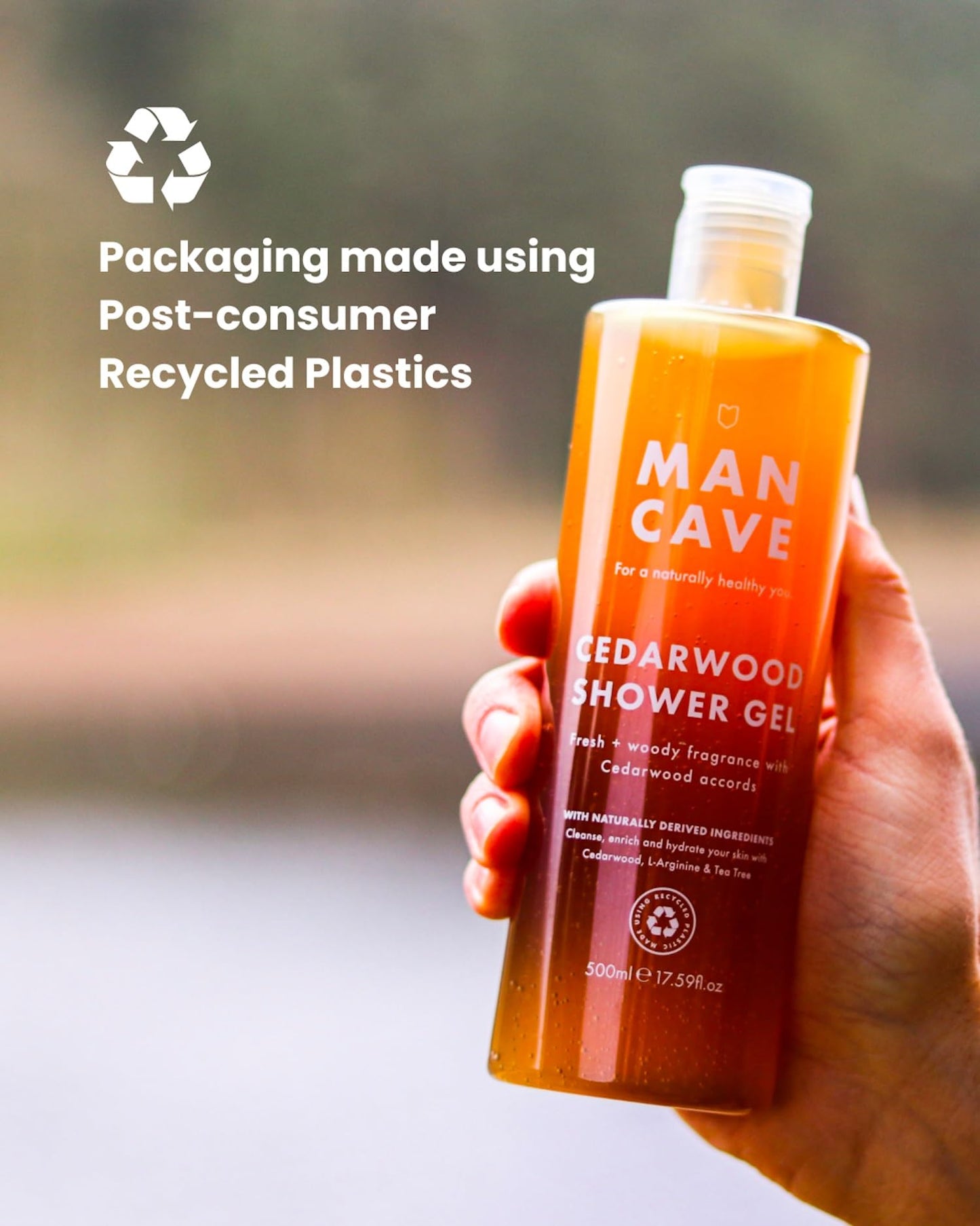 ManCave Cedarwood Shower Gel for Men, Fresh Woody Aroma with Eucalyptus and Pine Needle, Sulphate and Paraben Free, Natural, Vegan, Cruelty Free, 500 ml