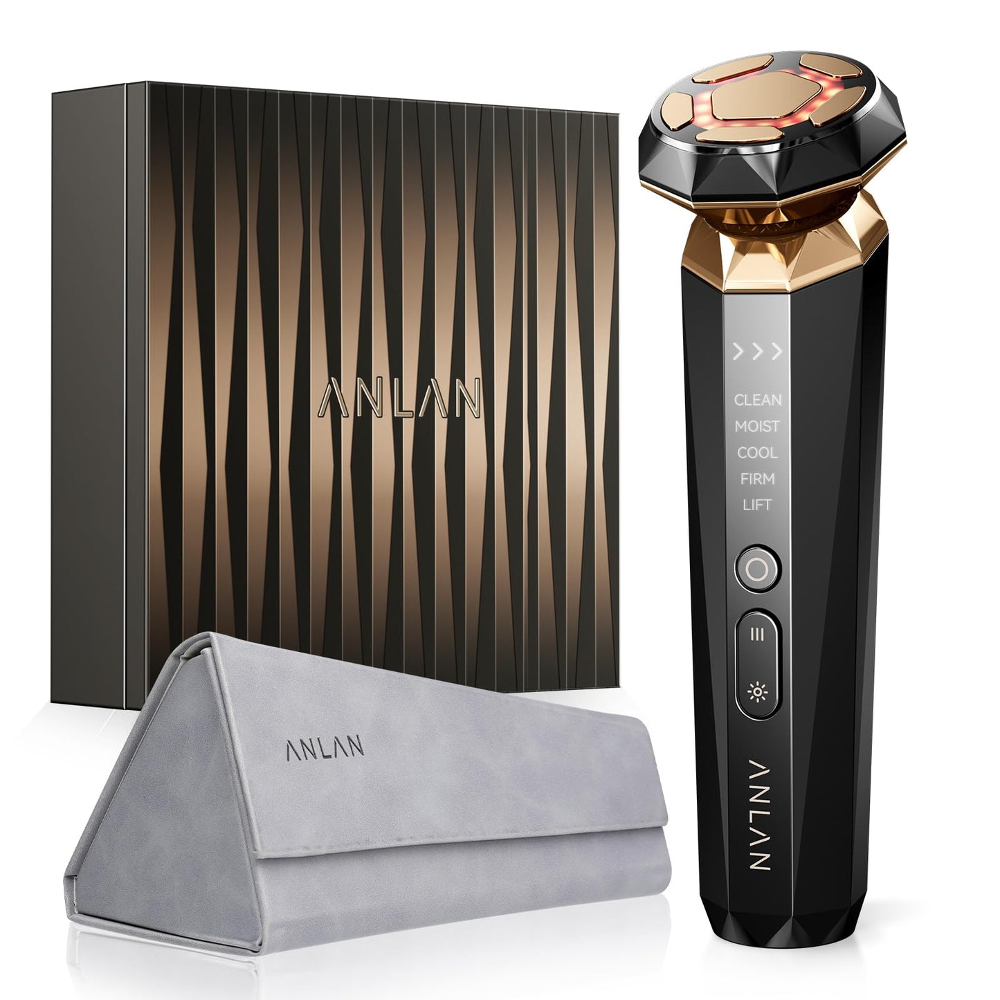 ANLAN Radio Frequency Skin Tightening Machine,18K Gold Anti Wrinkle EMS Face Lifting Device Anti Aging,5 in 1 RF Electric Face Massage,Red Light Therapy Facial Massager,Black Gold