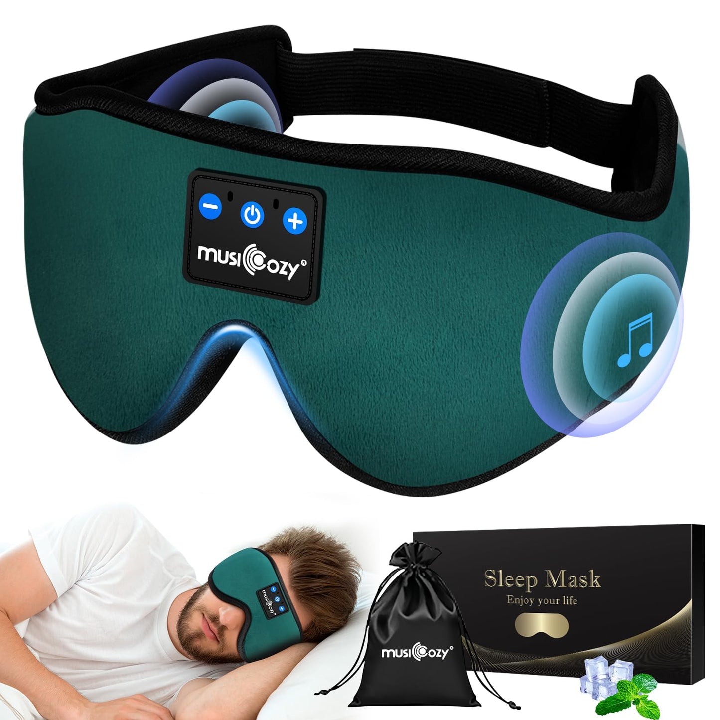MUSICOZY Sleep Mask Headphones,Upgraded 3D Sleep Headphones Eye Mask with Headphones for Sleeping,Travel,Relax,Nap,100% Blackout Bluetooth Sleep Masks for Women & Men