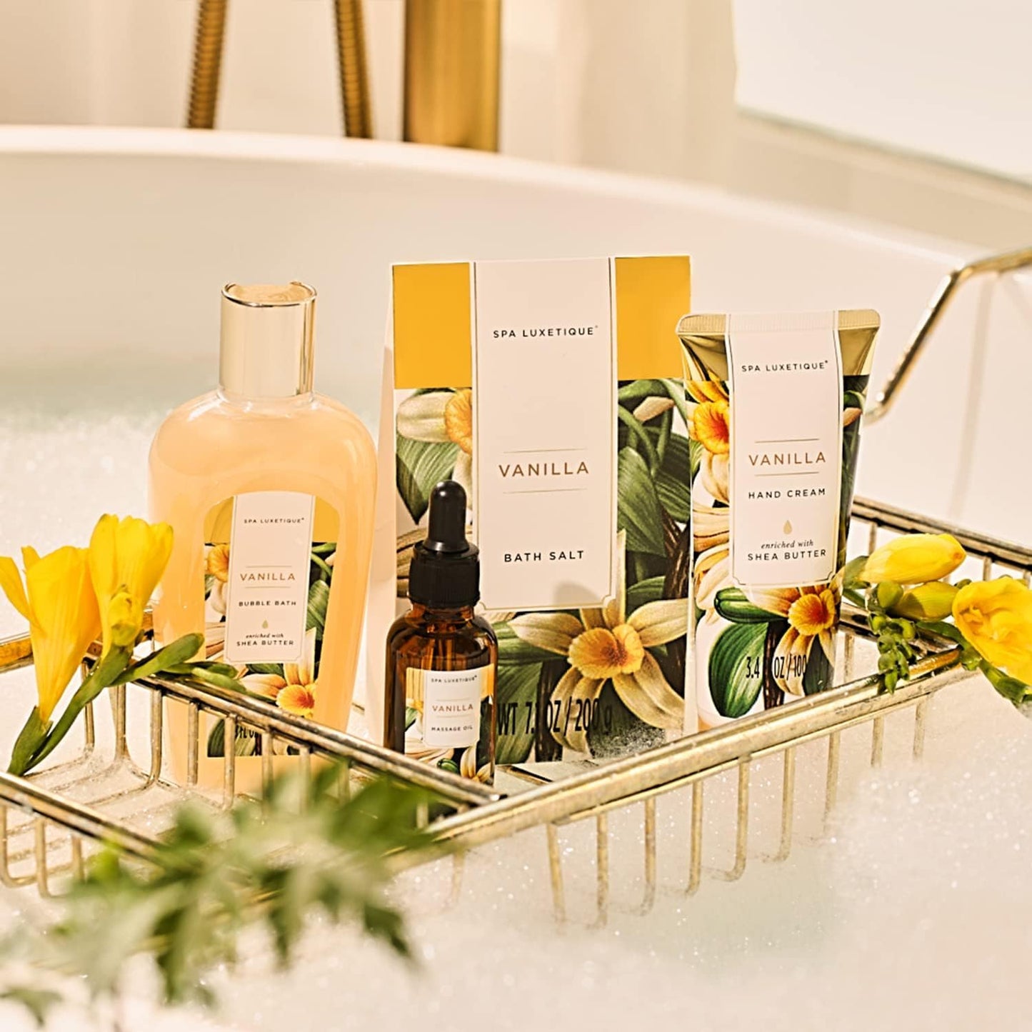Spa Luxetique Spa Gift Set,12pcs Vanilla Shower Set, Pamper Gifts for Women, Bath Gift Set with Body Lotion, Bath Bomb, Bubble Bath, Bath Sets for Women Gifts Birthday Gifts, Mothers Day Gifts