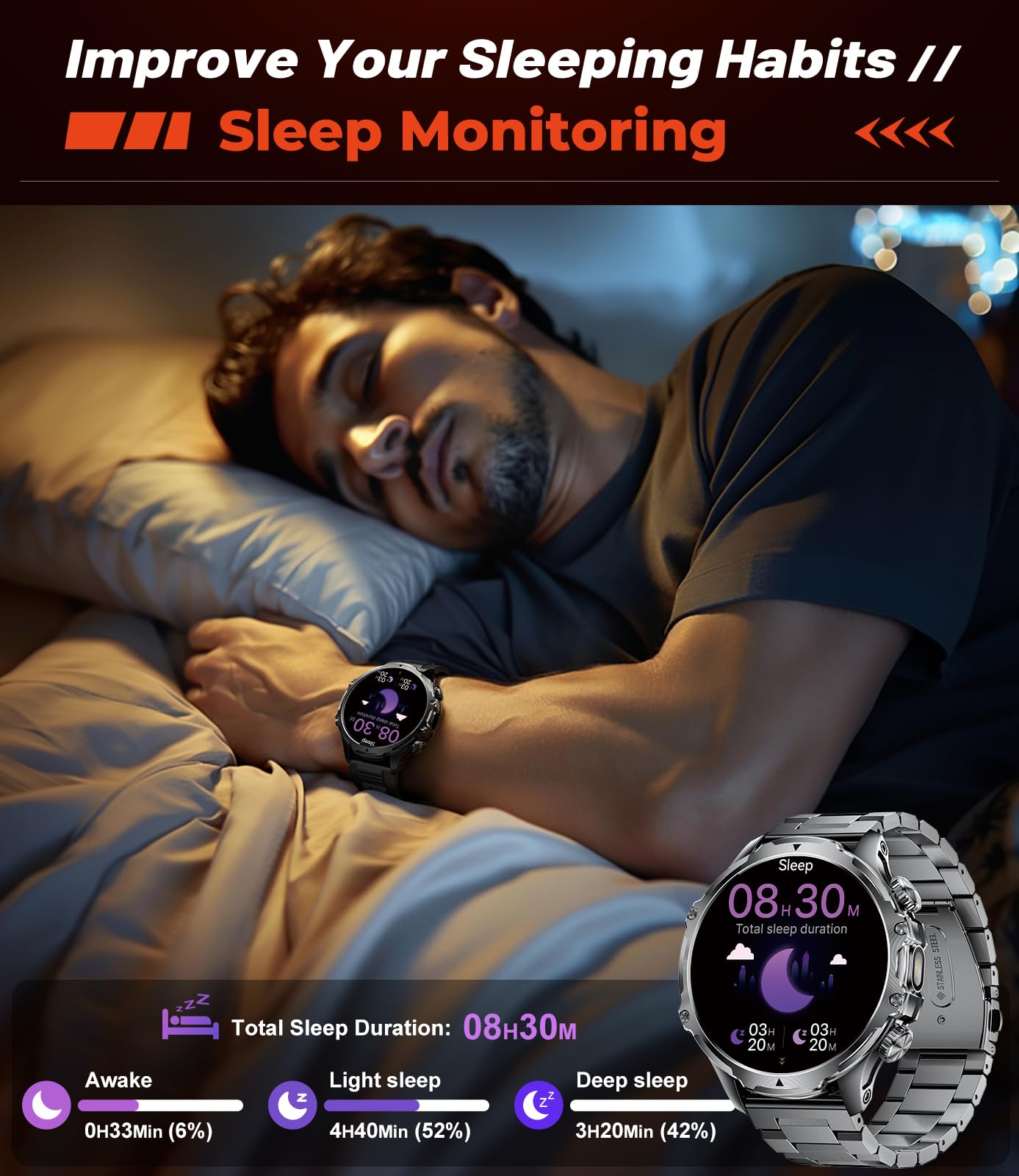 Military Smart Watch for Men with 800mAh and LED Flashlight, 1.85'' Smartwatch with Bluetooth Call/30+ Days Standby/Health Monitor, IP68 Waterproof Sport Tactical Fitness Tracker Watch for Android iOS