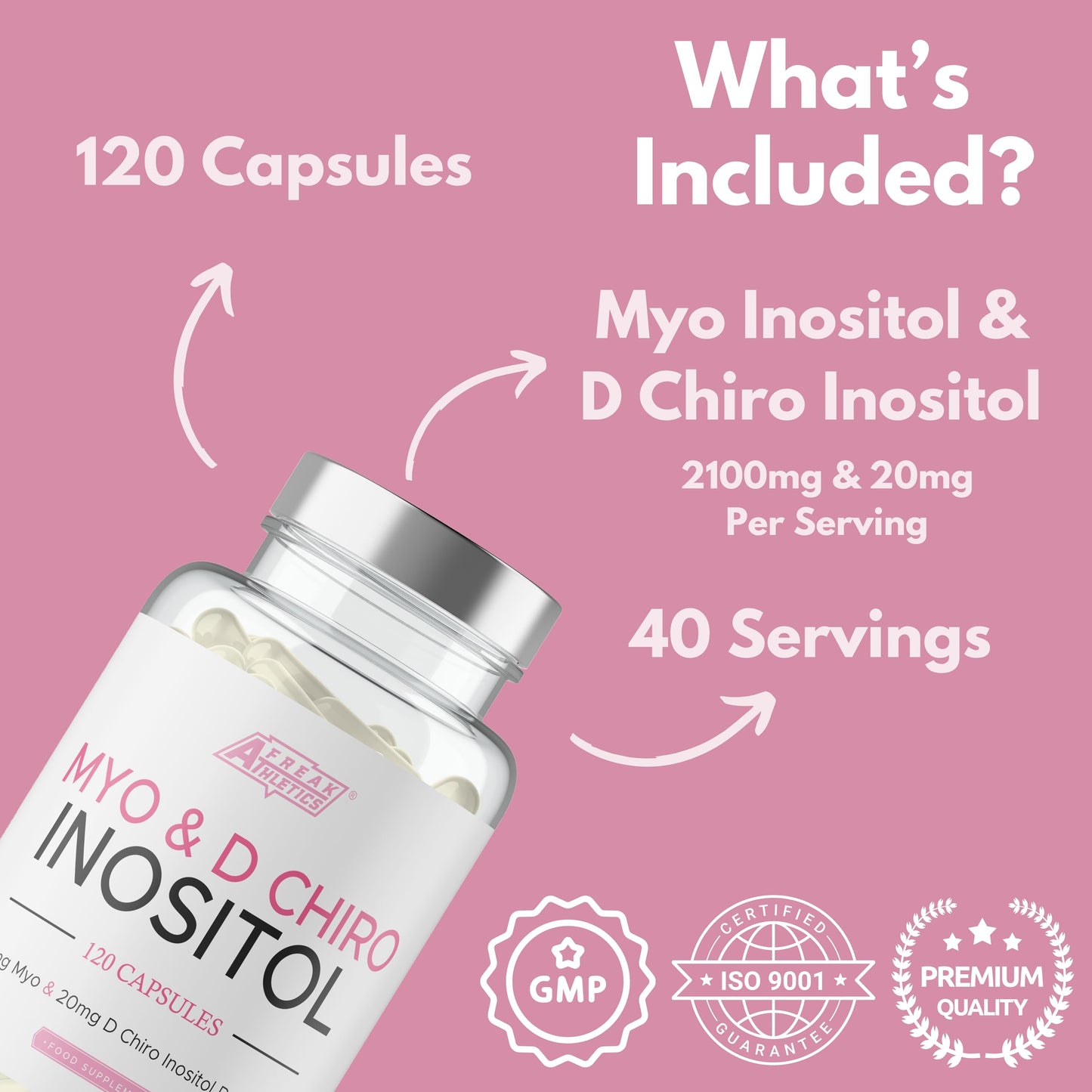 Myo-Inositol & D Chiro Inositol - Supports Women with PCOS -120 Capsules - Promotes Hormonal Balance & Normal Ovarian Function -
