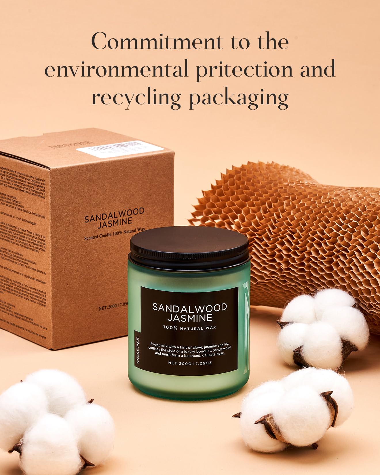 M&SENSE Eucalyptus Mint Soy Scented Candles Gifts for Men Strong Non Toxic 200g 50H Highly Scented Candles Gifts for Women Organic Small Jar Peppermint Woody Candle for Spa Nights Relaxation