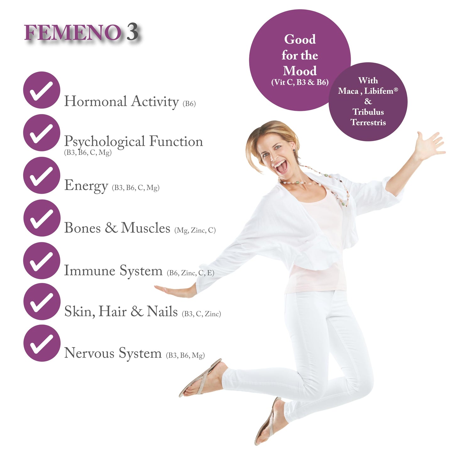 FEMENO 3 Women Supplement | Herbal Supplement with Maca Root, Fenugreek Extract and Tribulus Terrestris | 60 Capsules | by ReAge®