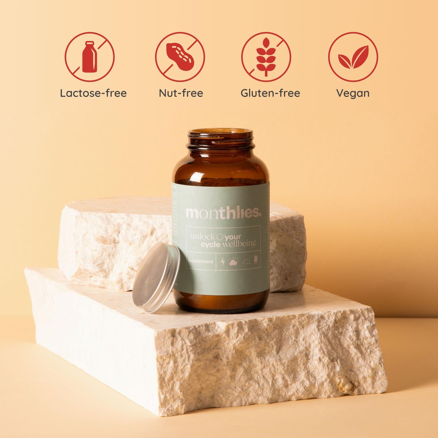 Monthlies Period Pain & PMS Relief Supplement – with Ginger, Lemon Balm, Flaxseed, Magnesium – Hormonal Balance & Mood Support for Women – 30 Servings - Vegan & UK-Made