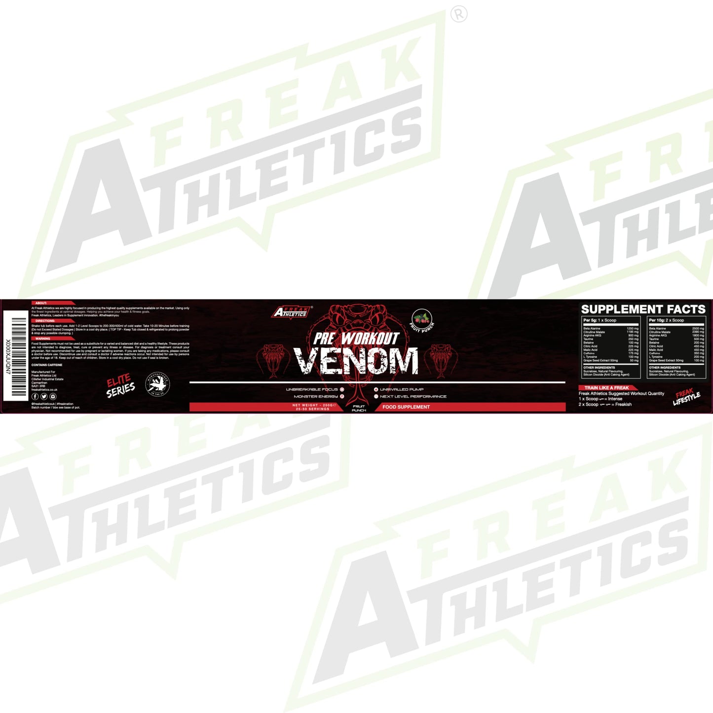Pre Workout Venom 'Fruit Punch' - Pump Pre Workout Supplement by Freak Athletics - Elite Level Pre Workout Supplement - Pre Workout Powder Made in The UK - Available in Fruit Punch
