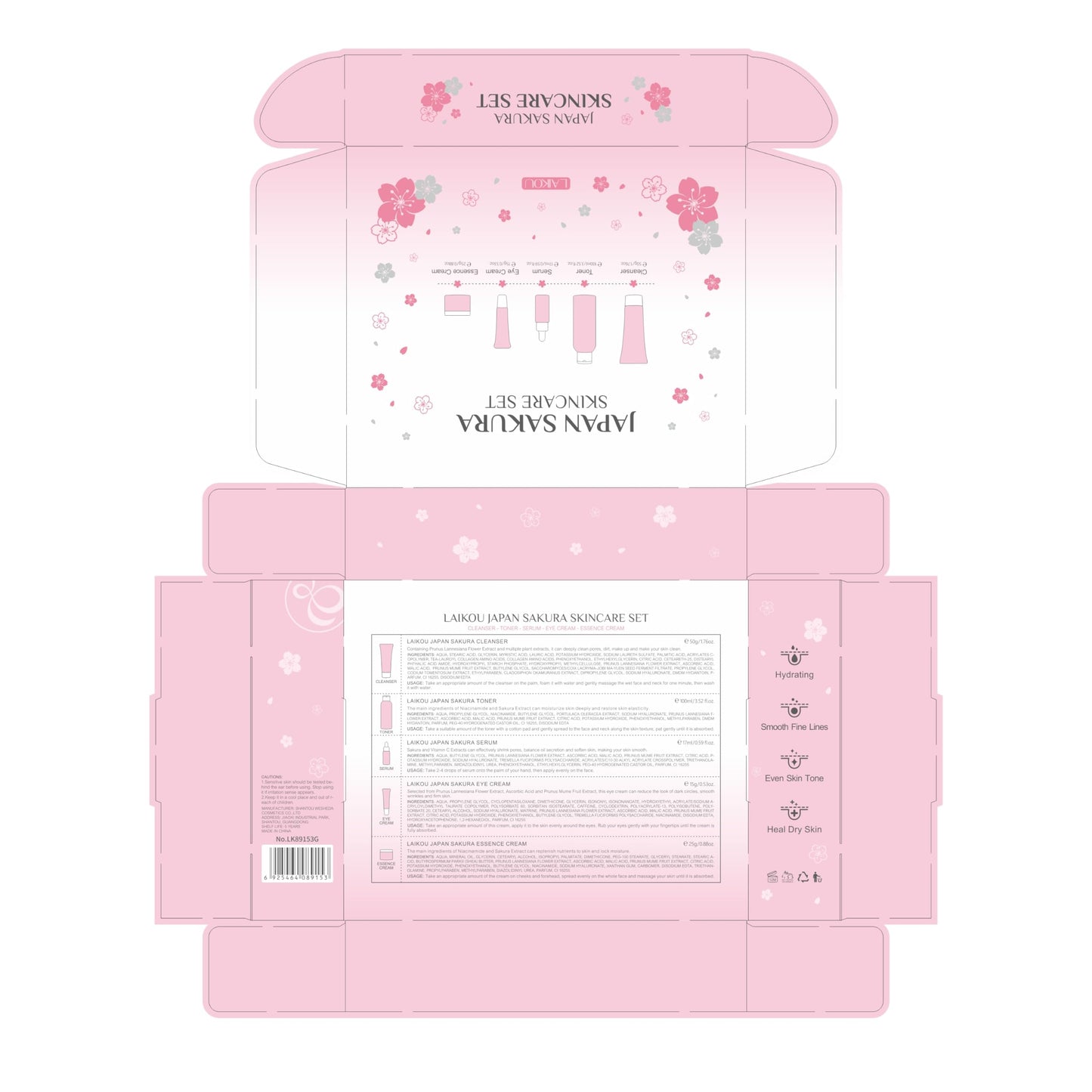 LAIKOU SkinCare Set, JAPAN Sakura Skin Care Sets & Kits - Cleanser,Toner,Face Serum,Eye Cream,Face Cream, Gift Set for Teenage Girls Women Mom Daughter Birthday, Travel Kit for All Skin Types, 5pcs