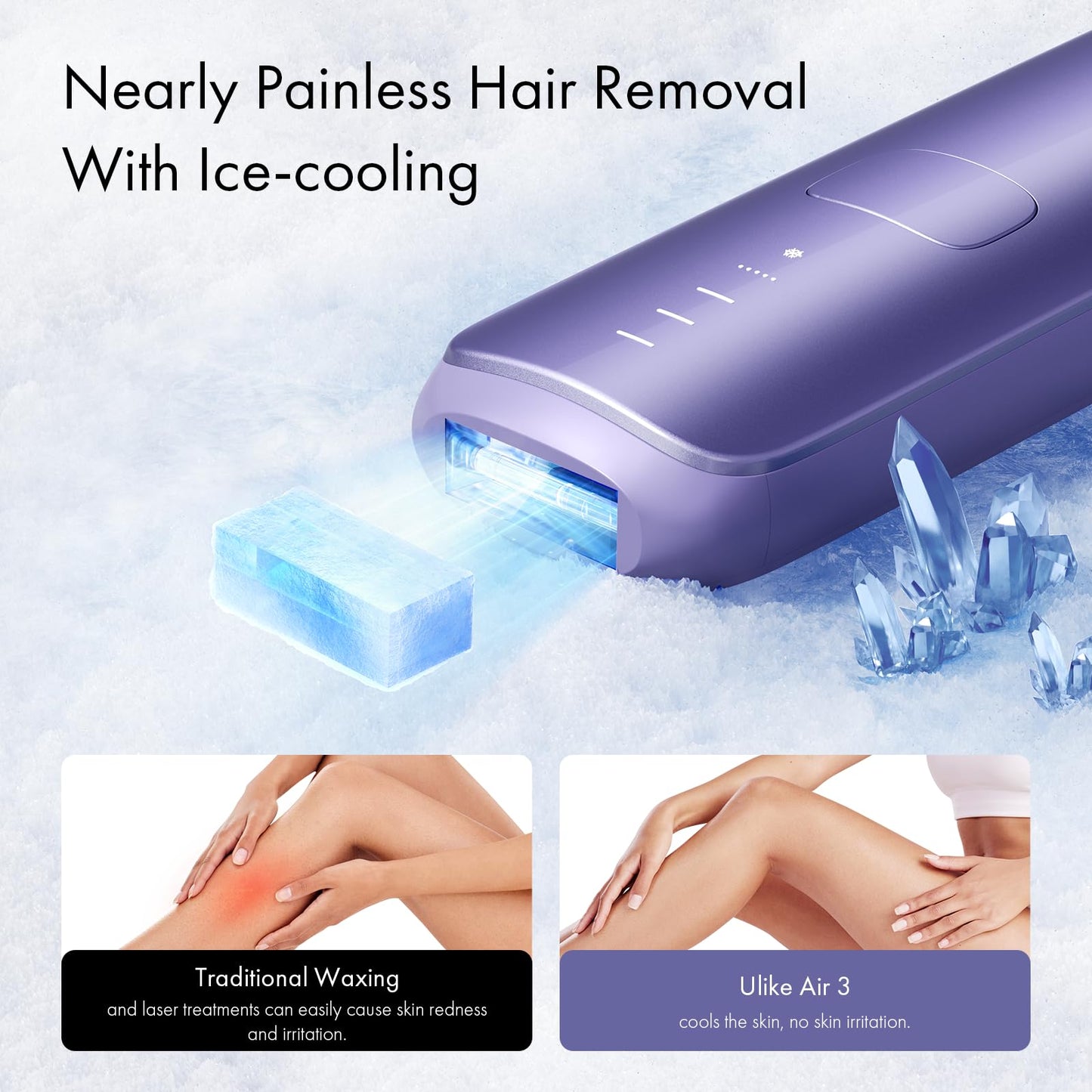 IPL Hair Removal, Ulike Air 3 Patented Sapphire Ice Cooling Technology for Truely Painless Hair Remove Experience, from Face to Toes IPL Hair Removal Device for Women and Men, Dark Purple