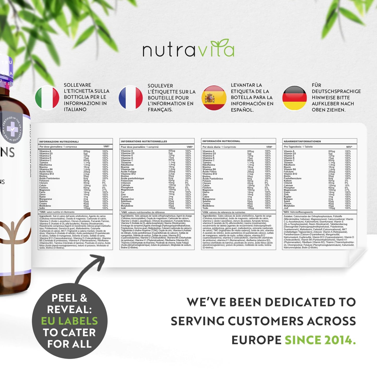 Multivitamins & Minerals - 365 Vegan Multivitamin Tablets - 1 Year Supply - Multivitamin Tablets for Men and Women with 26 Essential Active Vitamins & Minerals - Made in The UK by Nutravita