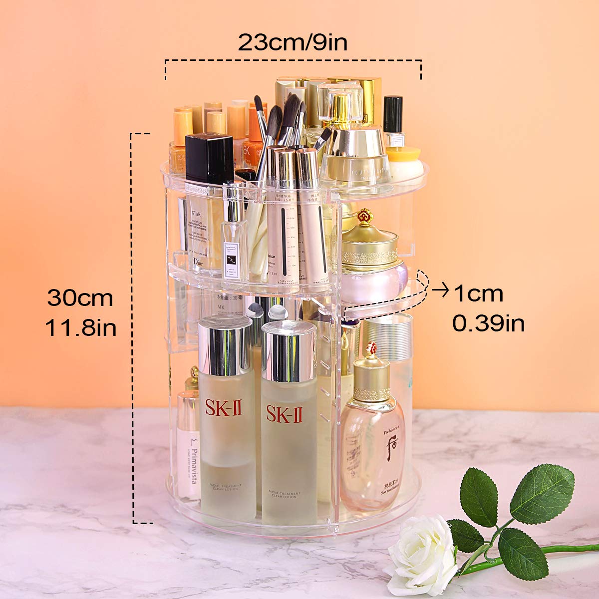 YIEZI 360 Rotating Acrylic Makeup Organiser, Multi-function Adjustable Spinning Holder, Storage Cosmetic, Skincare, Perfume and Accessories, Great for Beauty Vanity, Bedroom, Bathroom, Kitchen - Clear