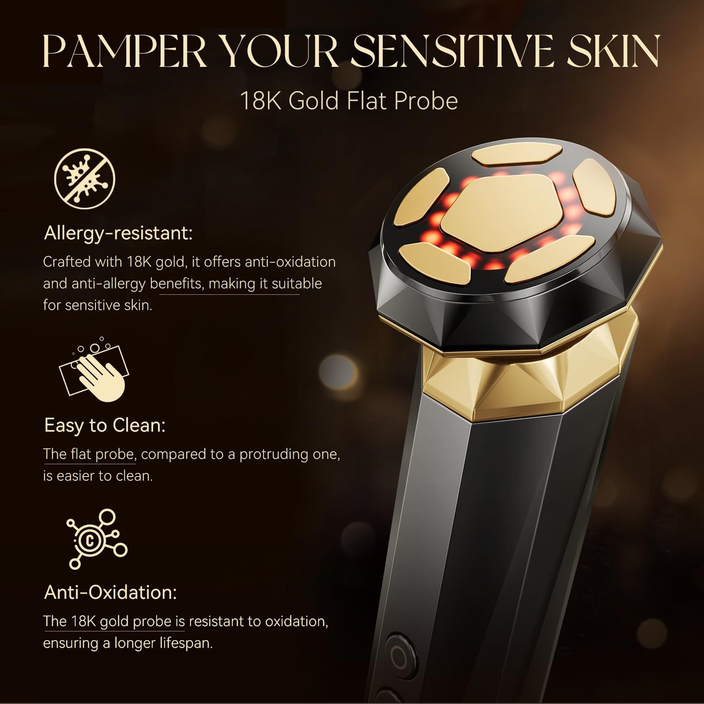 ANLAN Radio Frequency Skin Tightening Machine,18K Gold Anti Wrinkle EMS Face Lifting Device Anti Aging,5 in 1 RF Electric Face Massage,Red Light Therapy Facial Massager,Black Gold