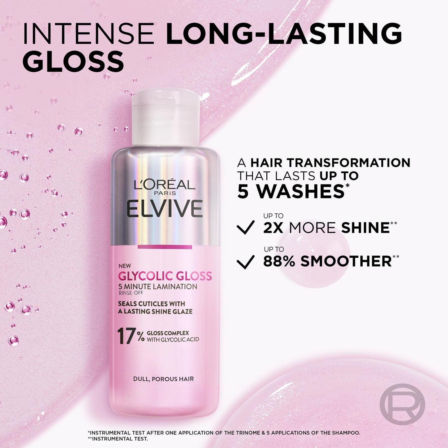 L'Oreal Paris Elvive Glycolic Gloss Lamination Rinse-Off Treatment, With Gloss Complex and Glycolic Acid, Fills and Seals Hair Fibres, For Long-lasting Smooth & Shiny Hair, Ideal for Dull Hair, 200ml