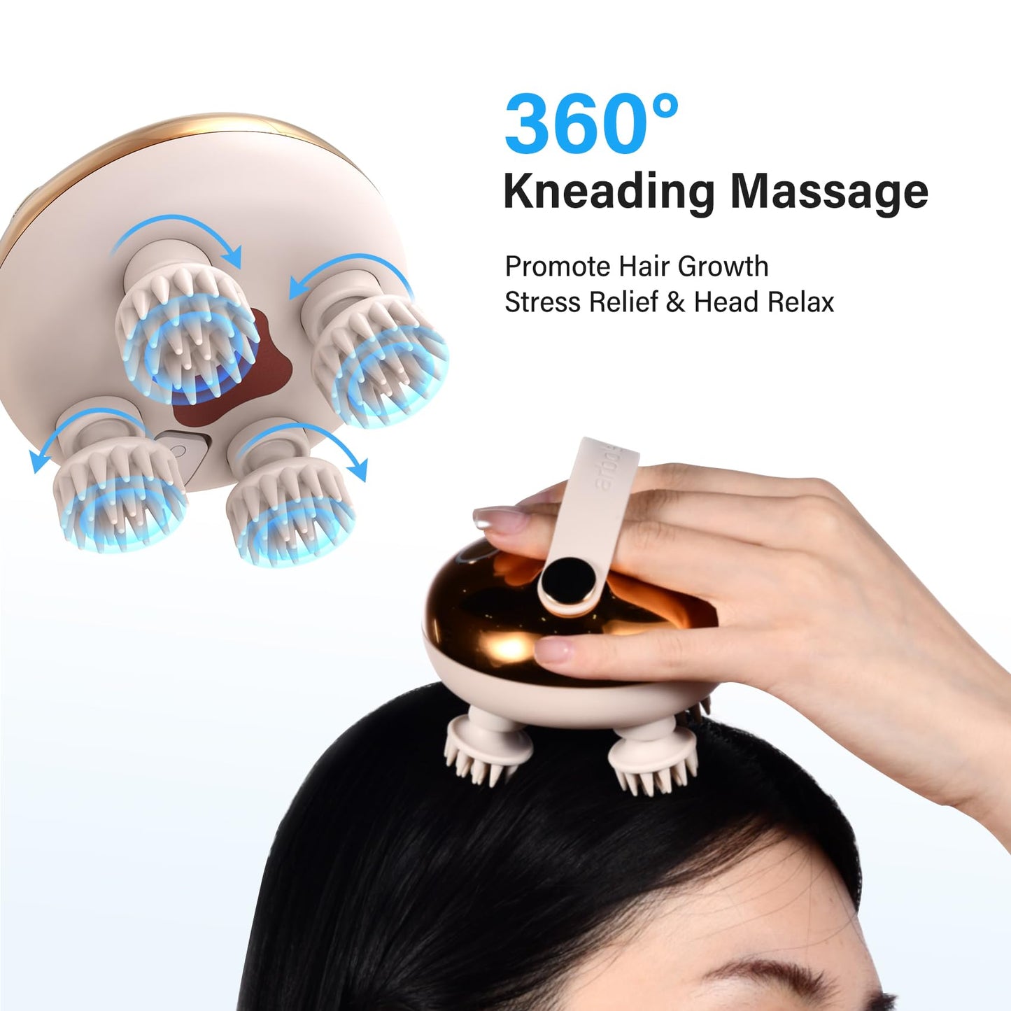 arboleaf Electric Scalp Massager, Waterproof Head Massager with Replacement Silicone Heads for Hair Growth, Handheld Massager for Head Body Relaxation, Stress Relief and Hair Care, Gifts for Women Men