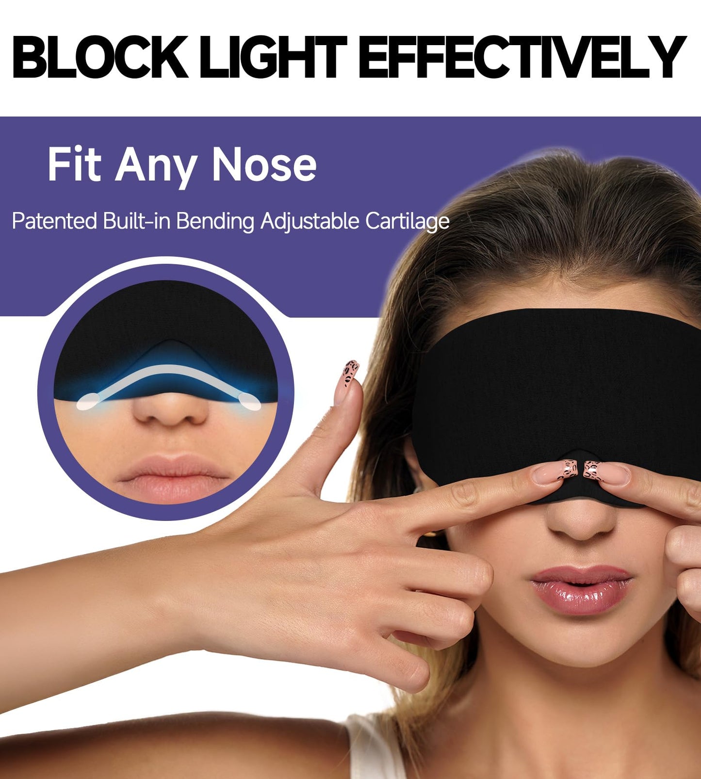 Mavogel Cotton Sleep Eye Mask - Updated Design Light Blocking Soft and Comfortable Night Eye Mask for Men Women, Eye Blinder for Shift Work, Includes Travel Pouch, Black