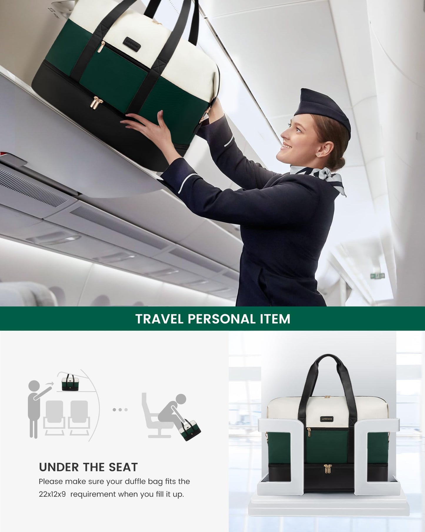 LOVEVOOK Travel Weekend Bag for Women, Waterproof Overnight Hospital Holdall Bags with Shoes Compartment & Trolley Sleeve, Travel Duffle Cabin Carry On Hand Luggage Bag for Ryanair easyJet
