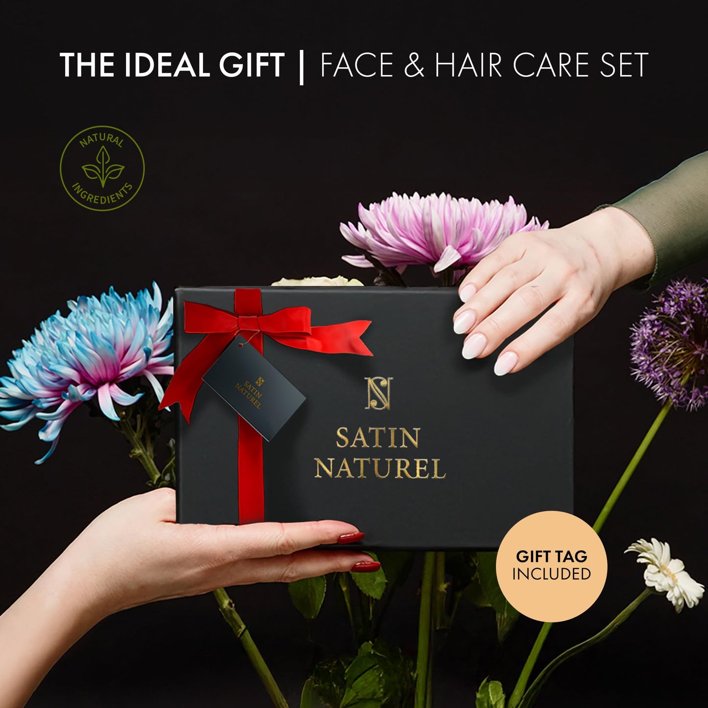Satin Naturel Gift Set Women with Hyaluronic Acid Serum for Face + Vitamin C Serum + Aloe Vera Gel + Argan Oil + Moisturiser 5x30ml, Luxury Gifts for Women - Gift for Her - Gift Box