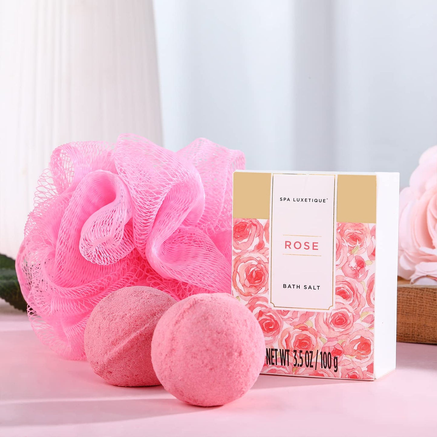 Spa Luxetique Spa Gift Set, Pamper Gifts for Women, 8pcs Rose Bath Gift Set with Body Lotion, Body Butter, Bath Bombs, Bath Gift Sets for Women, Personalised Gifts, Birthday Gifts for Women