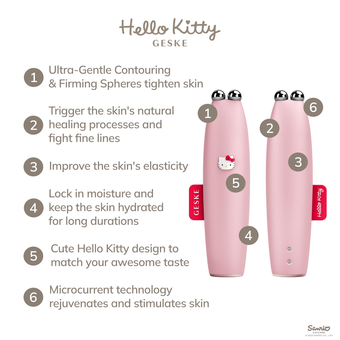 GESKE x Hello Kitty SmartAppGuided™ MicroCurrent Face-Lift Pen | 6 in 1 | Anti-aging device | Instant face lift | Skincare tool | Remove wrinkles for firm & youthful skin | Advanced facial firmer