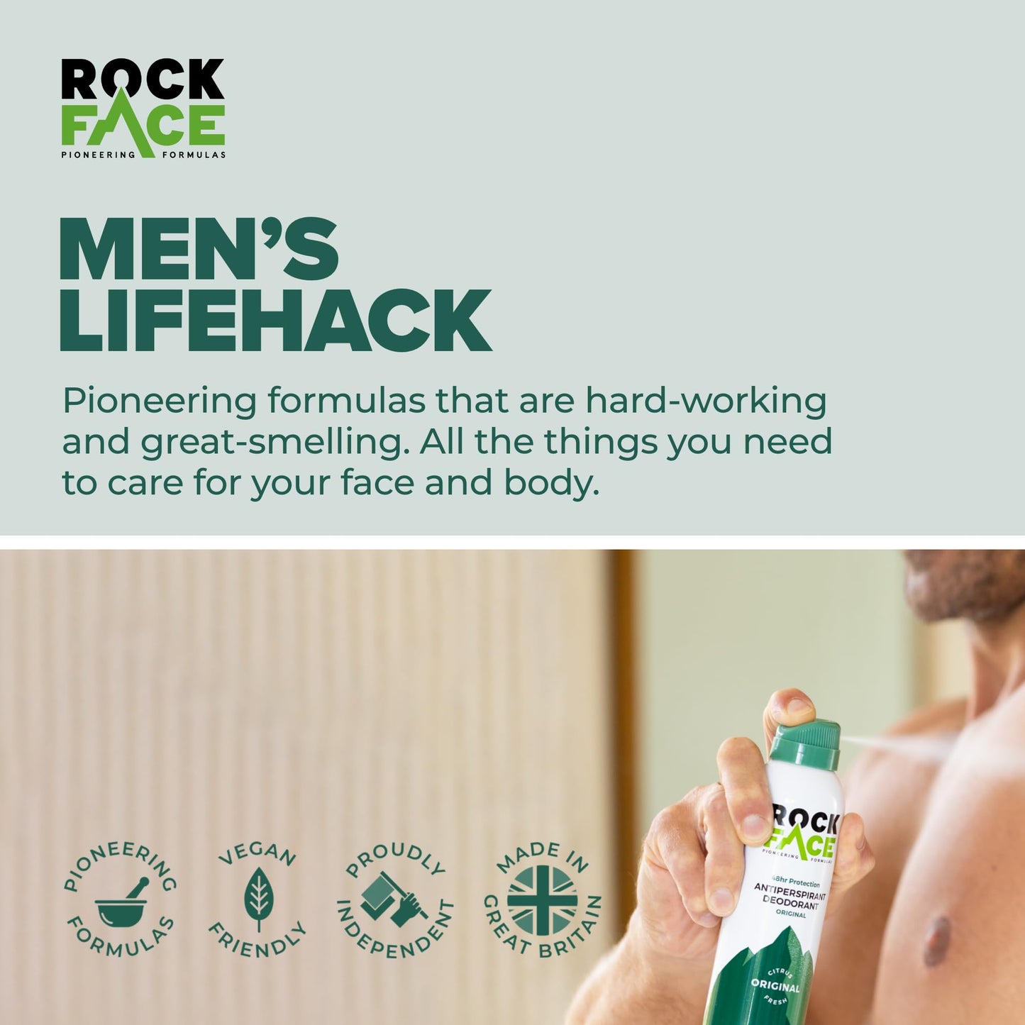 Rock Face Antiperspirant Deodorant for Men - Original Fresh Citrus Scent, 200ml Spray, 48 Hour Protection, Non-Staining, Multipack of 6