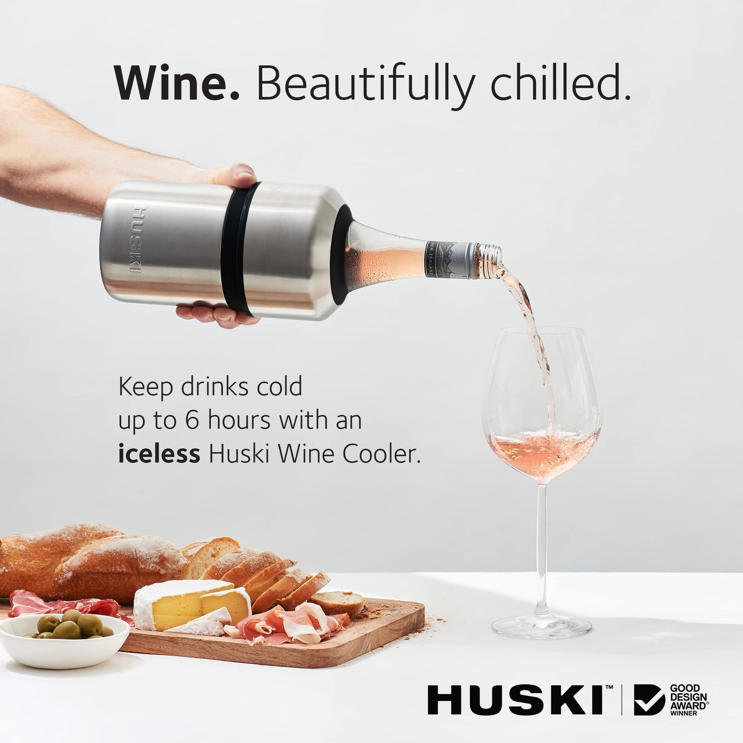 Huski Wine Cooler | Award Winning Iceless Design | Keeps Wine Cold up to 6 Hours | Wine Accessory | Next Generation Ice Bucket | Fits Some Champagne Bottles | Perfect Gift for Wine Lovers (Stone Grey)