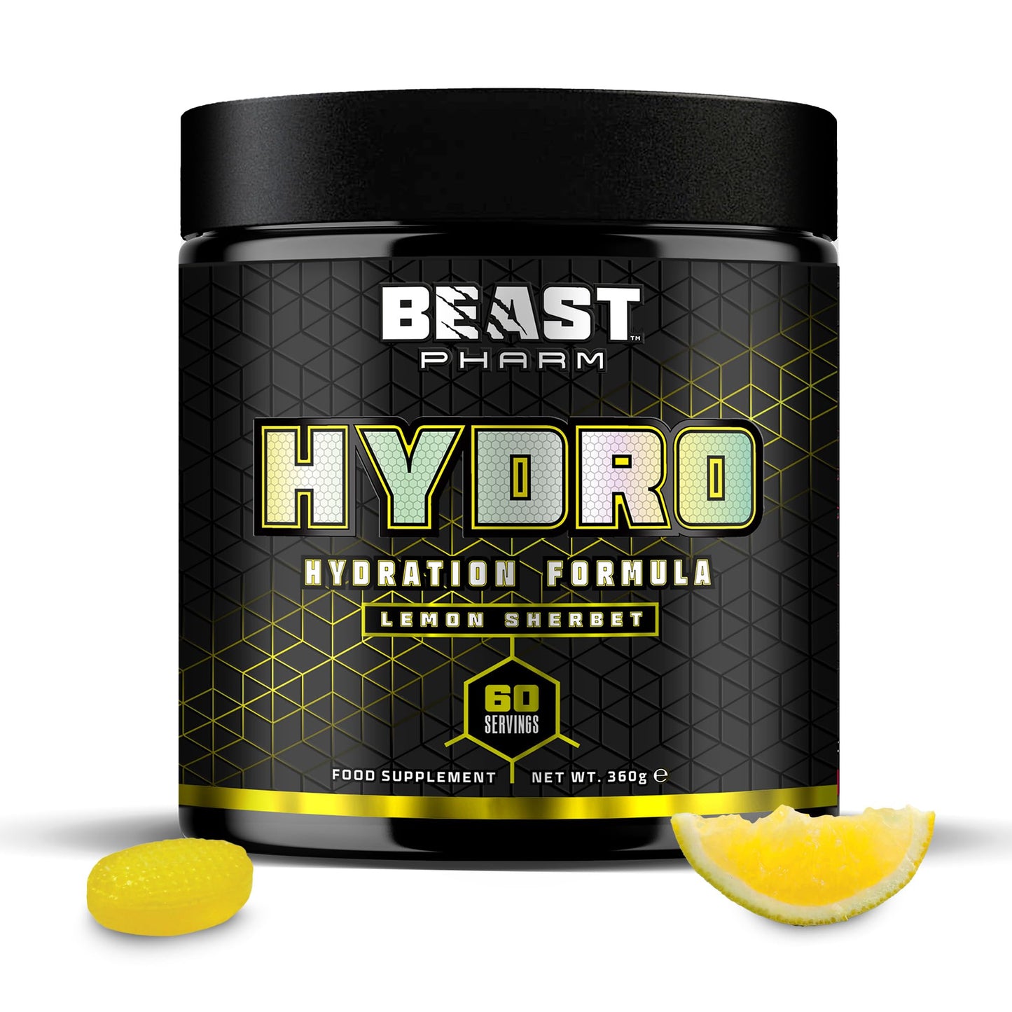 Beast | Electrolytes Powder | Sport & Running Hydration Electrolytes Drinks | 360g/60 Servings | Eddie Hall's Hydro | Rehydration and Energy | Lemon Sherbet