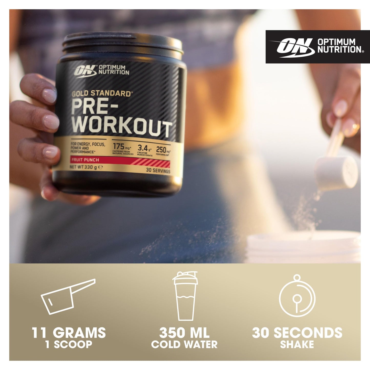 Optimum Nutrition Gold Standard Pre Workout Powder, Energy Drink with Creatine Monohydrate, Beta Alanine, Caffeine and Vitamin B Complex, Food Supplement, Blue Raspberry Flavour, 30 Servings, 330 g