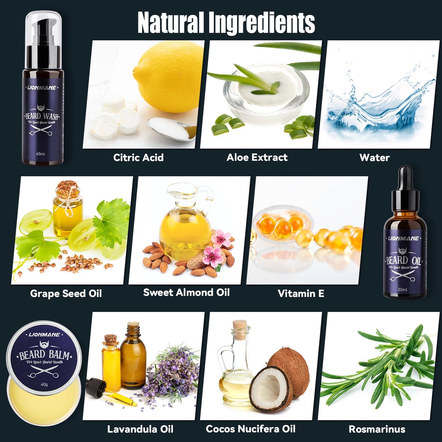 Beard Care Kit for Men, Father’s Day Gifts for Dad, LIONMANE Beard Grooming Kit-Beard Balm,Beard Wash & Oil,Comb,Brush,Scissors, Hair Thinning Comb,Anniversary Birthday Gifts for Him/Husband/Boyfriend