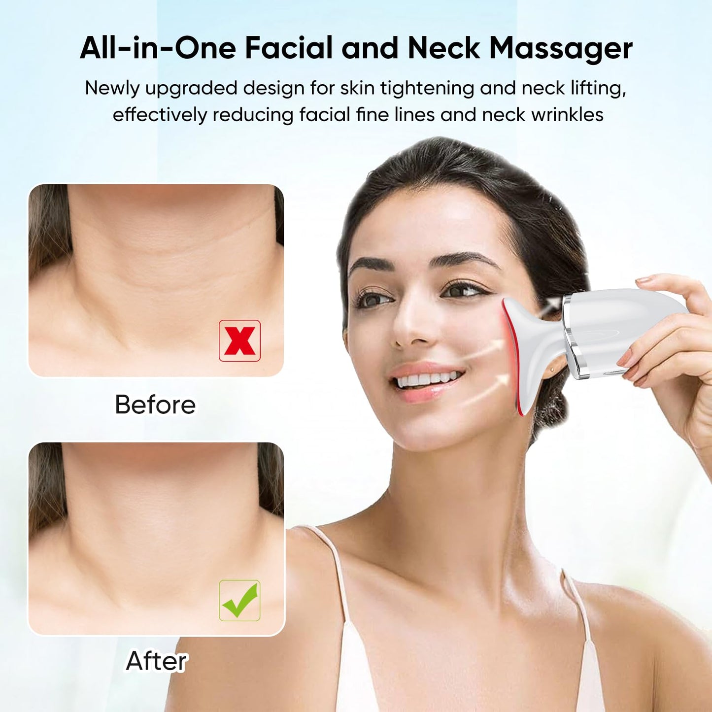Face Massager Electric Lifting Device: Facial Neck Lift Machine 45°C Heat EMS Microcurrent Massage - 3 LED Colors Light Toning Skin Wand Anti-Wrinkle Anti-Aging Tightening Beauty Tool for Women