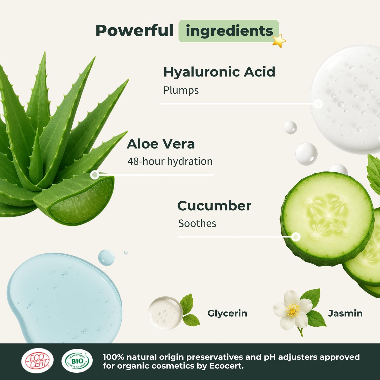 BIONOBLE Hyaluronic Acid Serum Certified Organic - Hydrating, Anti Wrinkle & Anti Aging with Aloe Vera - Vegan Face Serum for Women Mature Skin & All Skin Types - Glass Bottle + Pump - 30ml