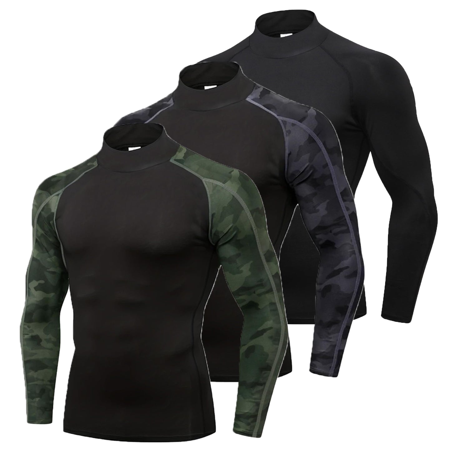 3 Pack Long Sleeve Running Tops Mens,Base Layers Compression Top T-Shirts,Quick Dry Wicking Gym Athletic Training Workout Tee Shirts