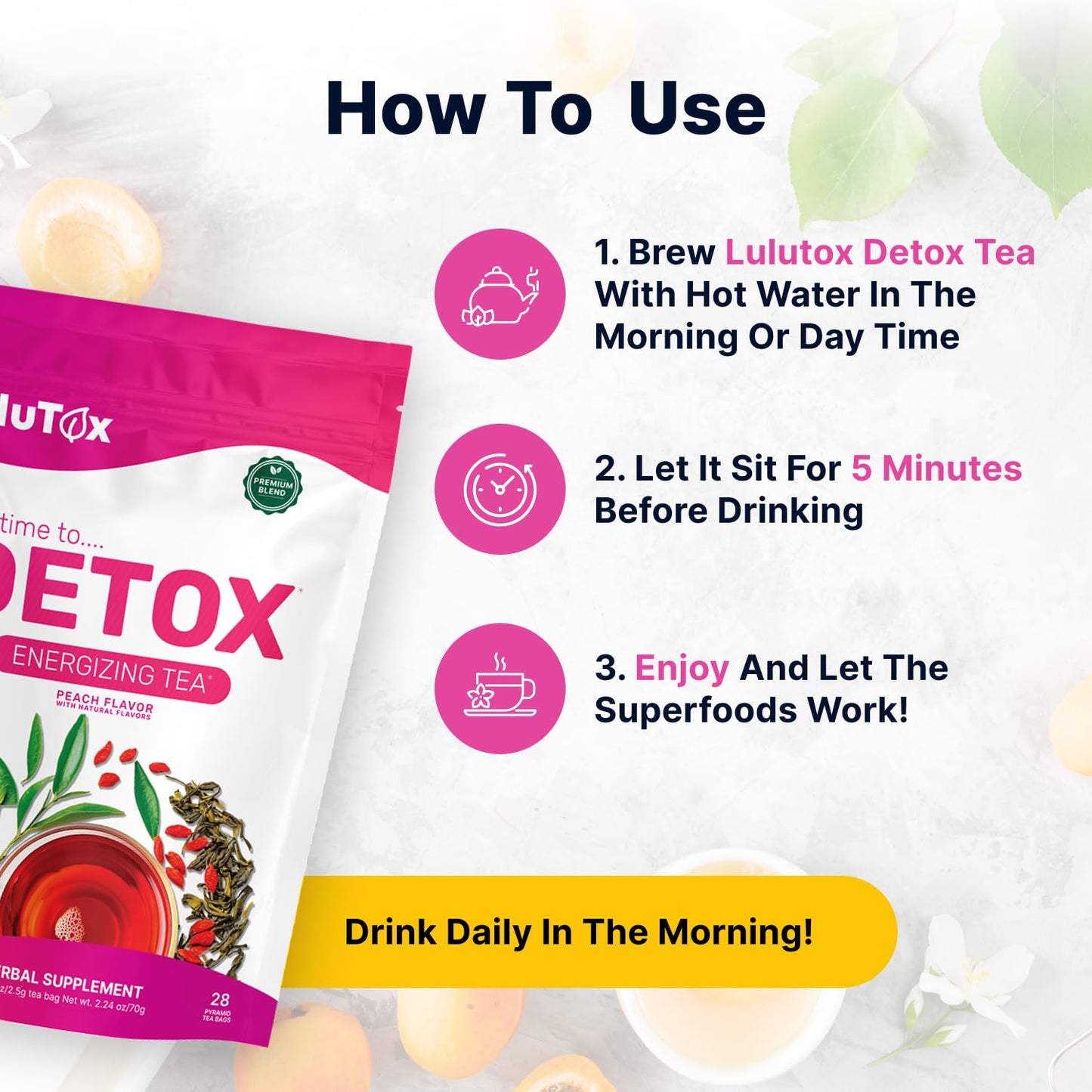 LULUTOX Original Detox Tea - Herbal Blend with Dandelion, Ginseng, and Ginger - Supports A Healthy Weight, Digestive Health - Vegan, All Natural, Laxative-Free - Peach Flavor (28 Servings)