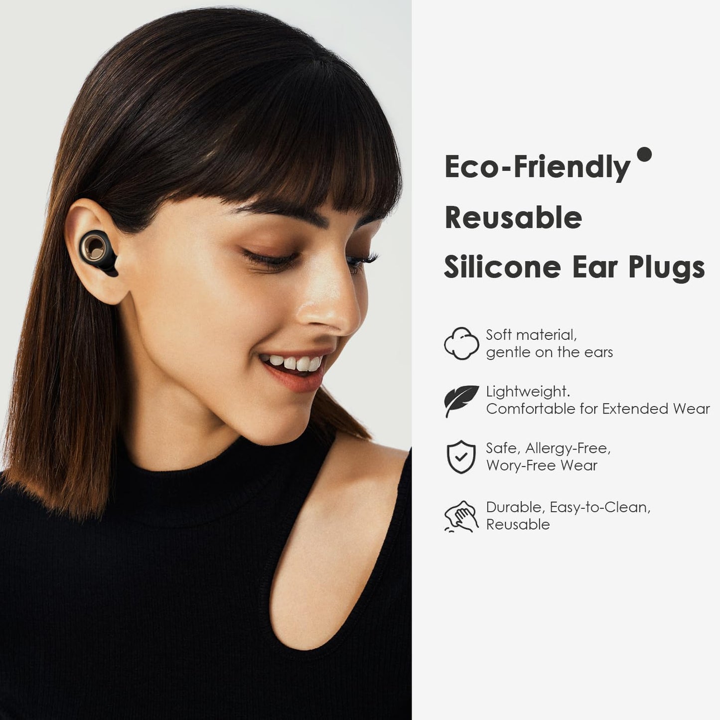 Ear Plugs for Sleep Noise Cancelling,45dB Soft and Reusable Silicone Earplugs for Hearing Protection with 8 Ear Tips in Four Sizes (XS, S, M, L),for Noise Reduction (Black, 4 Sizes (1 Set))